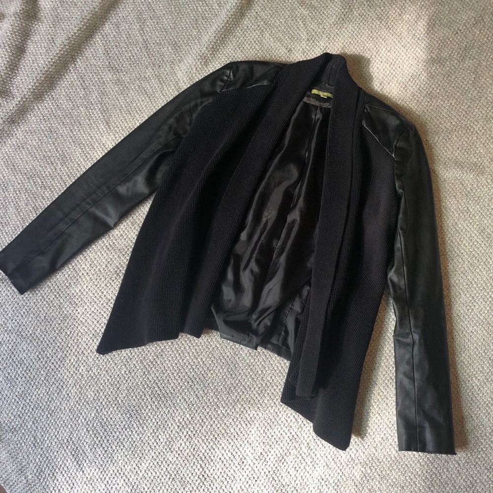 Faux Leather Mixed Material Jacket